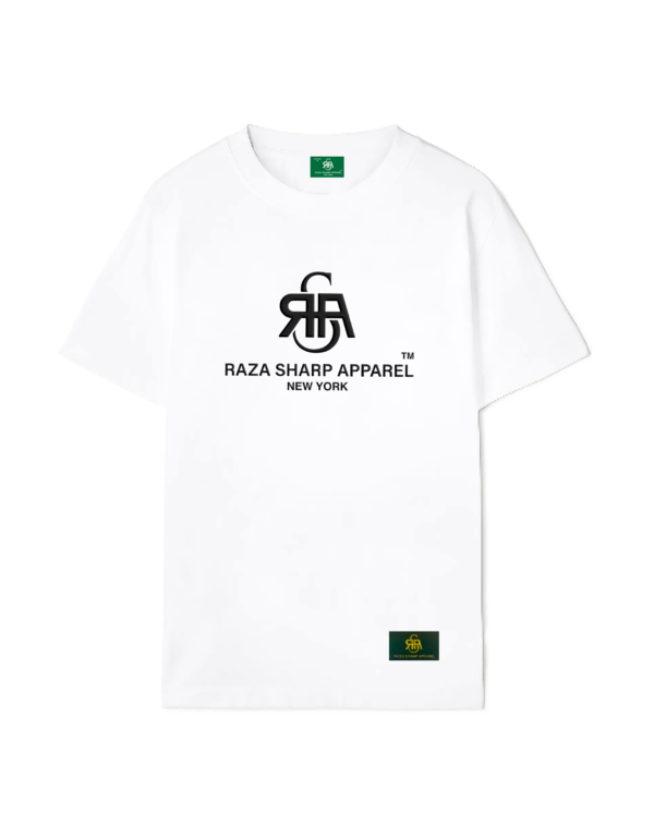 The Raza Sharp Apparel (White Tee shirt/black logo)