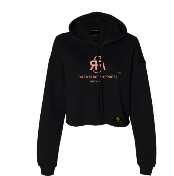 crop hoodie-blk/rose gold logo (Ladies)