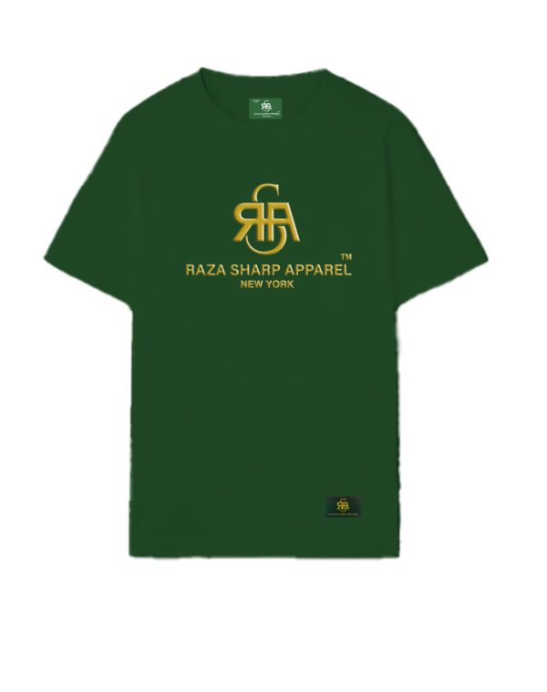 The Raza Sharp Apparel- Cucumber Green  Tee/gold logo