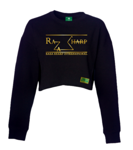 The Raza Sharp International-Lightweight crop long sleeve crew neck Tee (gold logo)-female